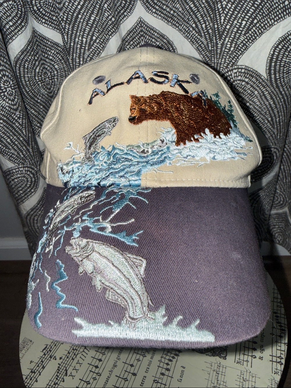 Arctic Circle Alaska Grizzly Bear & Jumping Fish Embroidered Ball Cap